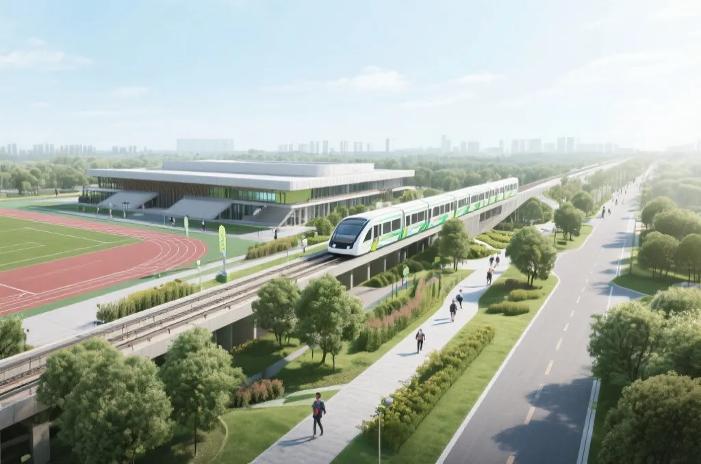 训练中心和公共交通接驳系统的绿色城市规划画面
